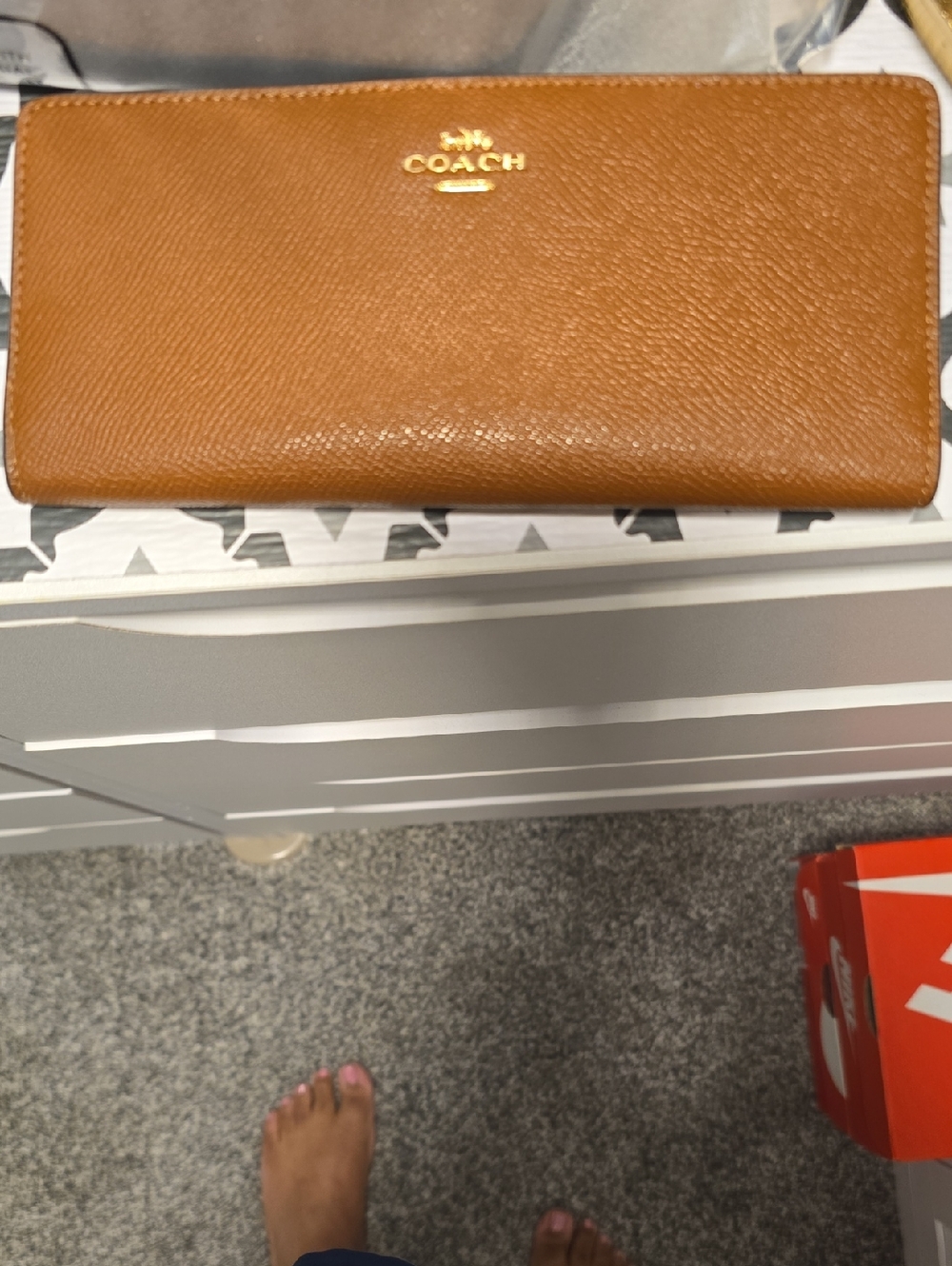 Coach Zip Wallet in Saddle Tan Leather with Gold Logo